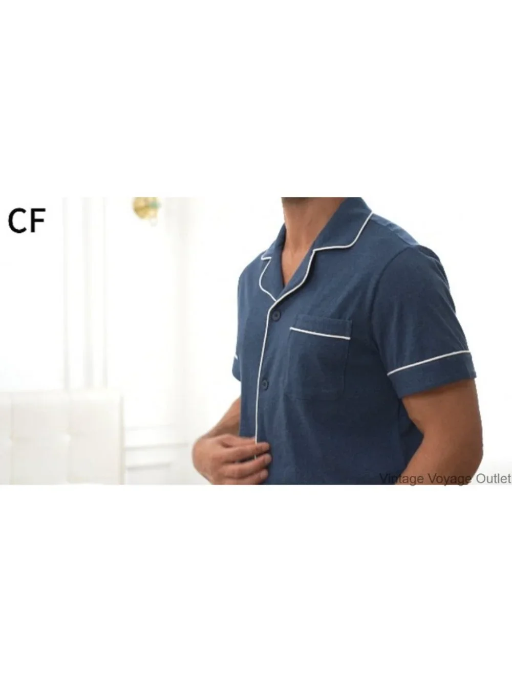 100% Cotton Men's Pajama Set Short Sleeve Button Down Pjs